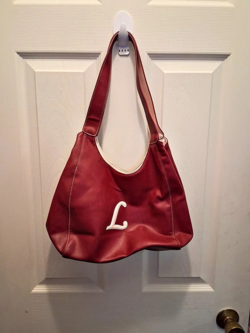 Red Faux Leather Hobo Shoulder Bag